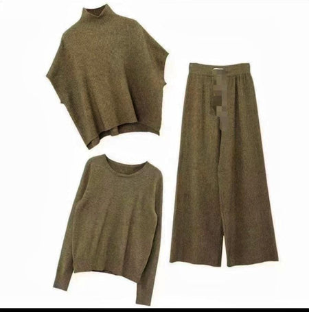 Daylon Winter 3 Pcs Coord Set - flat-lay shot of three-piece set, olive - Miss Mosa By Akanksha