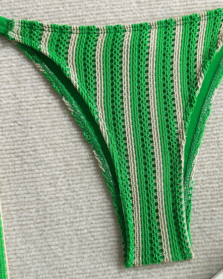 Debbie 2 Pcs Swimsuit With Pant - fabric detail shot, green and cream stripe - Miss Mosa By Akanksha