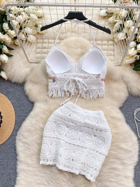 Debbie 2 Piece Coord Set - Resortwear Set - front shot on hanger, white - Miss Mosa By Akanksha