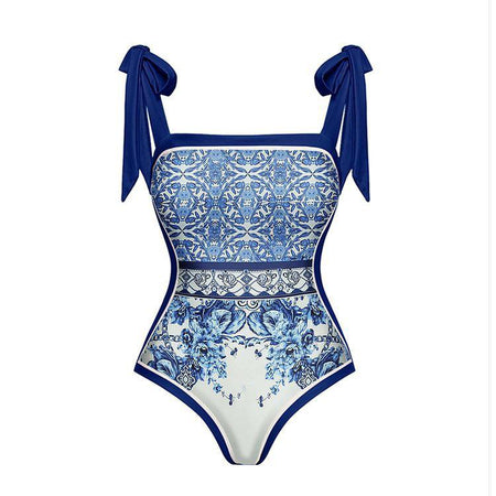 Debian Swimsuit With Skirt In Blue - flat-lay product shot of swimsuit - Miss Mosa By Akanksha