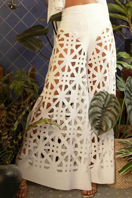 Deblo Set of Top and Pants Resortwear Set - back shot on model, white - Miss Mosa By Akanksha