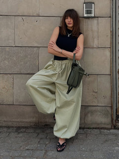 Deblo Statement Pant - full-length shot, sage green - Miss Mosa By Akanksha