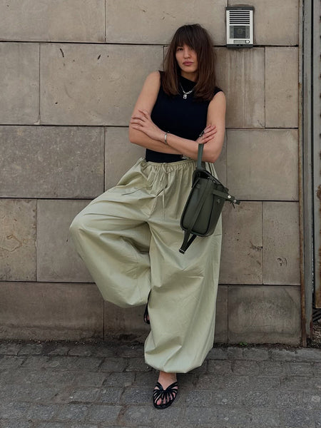Deblo Statement Pant - full-length shot, sage green - Miss Mosa By Akanksha