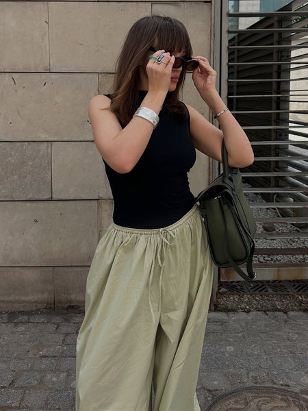 Deblo Statement Pant - front shot, sage green - Miss Mosa By Akanksha