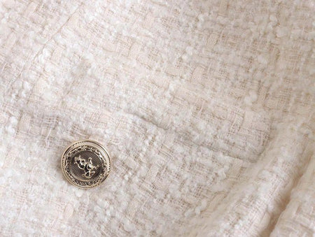 Deborah Statement Tweed Blazer in White - close-up of button, off-white - Miss Mosa By Akanksha
