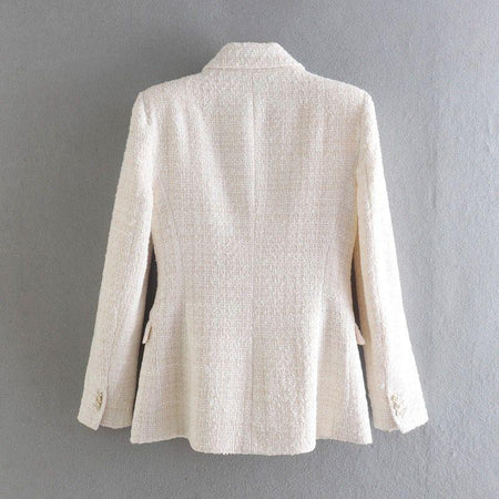 Deborah Statement Tweed Blazer in White - back shot on hanger, off-white - Miss Mosa By Akanksha