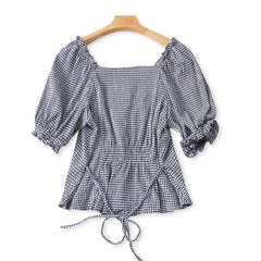 Decker Plaid Blouse - front shot on hanger, navy - Miss Mosa By Akanksha