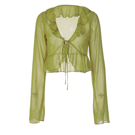 Dee Crop Ruffle Summer Shrug - flat-lay shot, lime green - Miss Mosa By Akanksha