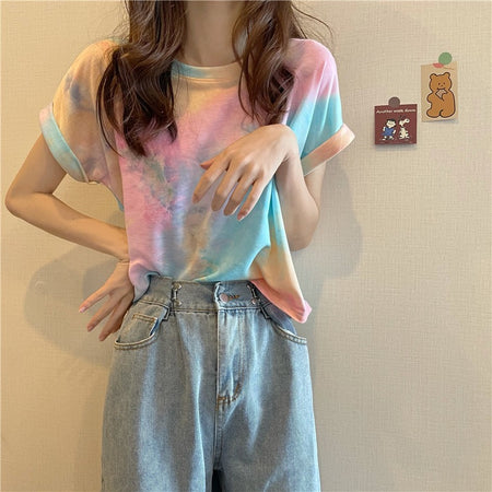 Delfina Tie And Dye Top In Multicolour - front shot on model - Miss Mosa By Akanksha