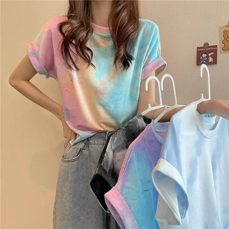 Delfina Tie And Dye Top In Multicolour - front shot on model with colour options on hangers - Miss Mosa By Akanksha