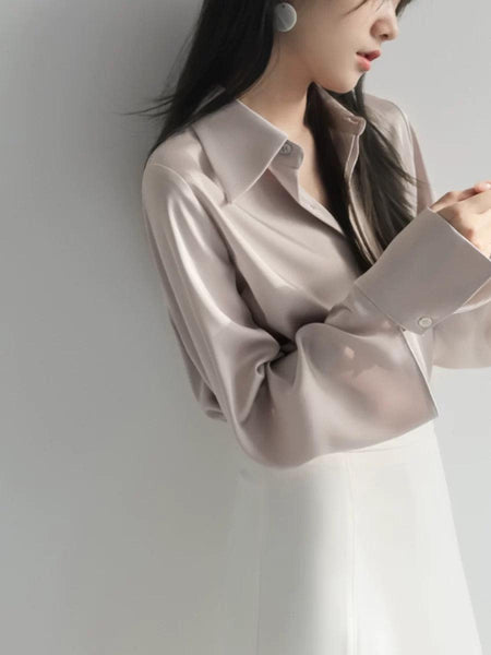 Delilah Luxe Satin Shirt - side shot on model, pink - Miss Mosa By Akanksha