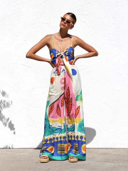 Della Statement Printed Jumpsuit In Multicolour - full-length front shot on model - Miss Mosa By Akanksha