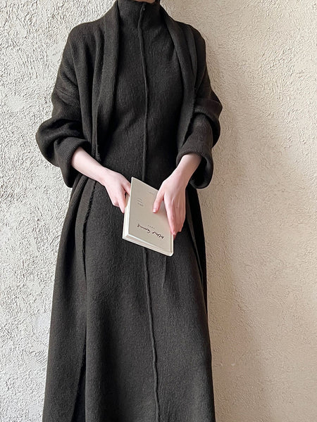 Delmi Winter Dress With Cape - front shot on model, dark grey - Miss Mosa By Akanksha