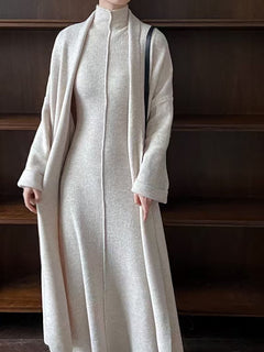 Delmi Winter Dress With Cape - front shot on model, dark grey - Miss Mosa By Akanksha