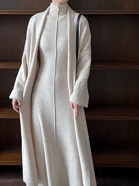 Delmi Winter Dress With Cape - front shot on model, dark grey - Miss Mosa By Akanksha