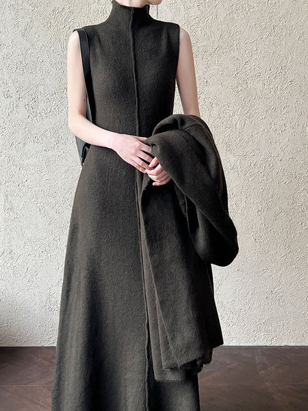 Delmi Winter Dress With Cape - front shot on model, dark grey - Miss Mosa By Akanksha