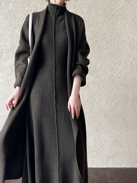 Delmi Winter Dress With Cape - front shot on model, dark grey - Miss Mosa By Akanksha