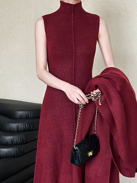 Delmi Winter Dress With Cape - front shot on model, red - Miss Mosa By Akanksha