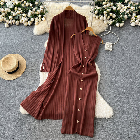 Delphin Winter Dress With Cape - flat-lay styled shot, rust brown - Miss Mosa By Akanksha