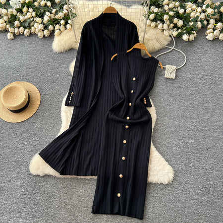 Delphin Winter Dress With Cape - flat-lay styled shot, black - Miss Mosa By Akanksha