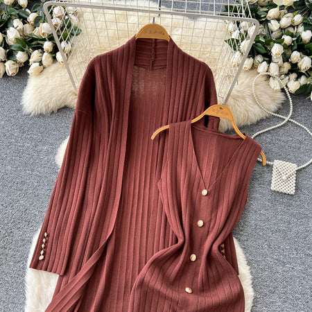 Delphin Winter Dress With Cape - flat-lay styled shot, rust brown - Miss Mosa By Akanksha