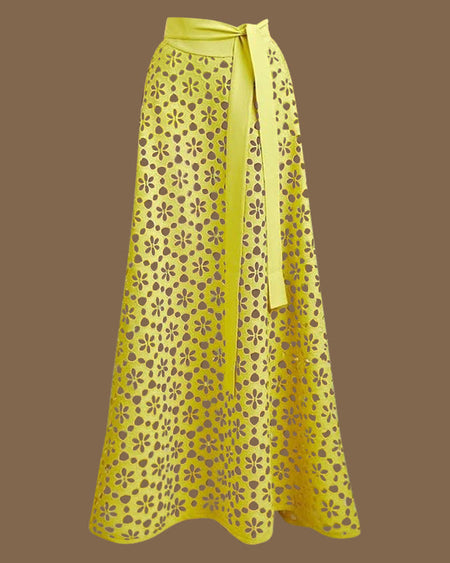 Delphina Cutout Swimsuit With Skirt - flat-lay shot, yellow - Miss Mosa By Akanksha
