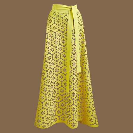 Delphina Cutout Swimsuit With Skirt - flat-lay shot, yellow - Miss Mosa By Akanksha