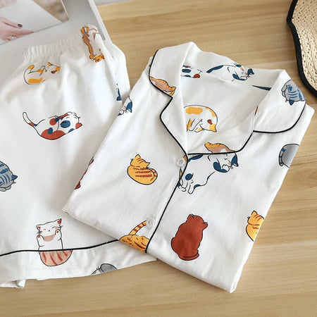 Delsa Animal Cotton Nightsets Shorts In Multicolour - flat-lay product shot, white - Miss Mosa By Akanksha