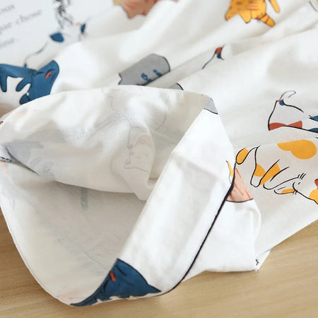 Delsa Animal Cotton Nightsets Shorts In Multicolour - close-up of fabric texture, white - Miss Mosa By Akanksha