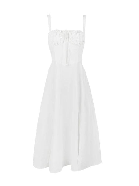Delso Summer Lace Up Holiday Dress - flat-lay product shot, white - Miss Mosa By Akanksha