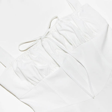 Delso Summer Lace Up Holiday Dress - close-up of bodice, white - Miss Mosa By Akanksha