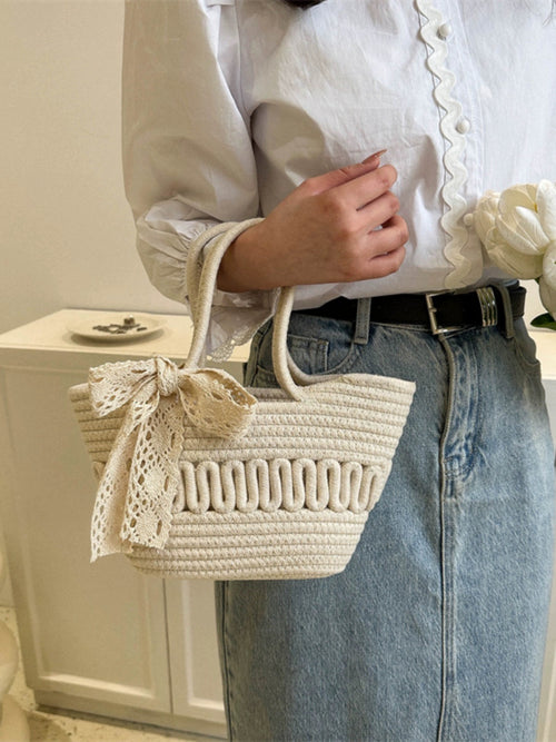 Delson Crochet Summer Bag with Bow In Beige