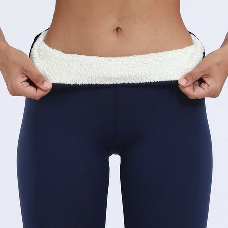 Dema Slimming Premium Fleece Leggings - close-up of fabric texture, navy - Miss Mosa By Akanksha