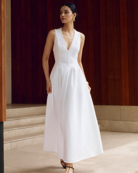Demy Sleeveless Maxi Dress - full-length shot, white - Miss Mosa By Akanksha