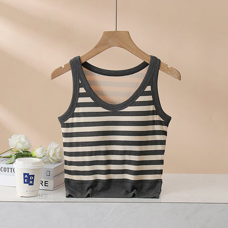 Demy Striped Crop Padded Top - flat-lay shot, grey and cream striped - Miss Mosa By Akanksha