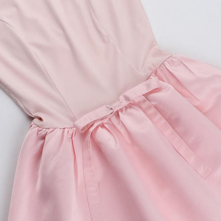 Denica Summer Mini Dress In Pink - close-up shot of waist bow detail - Miss Mosa By Akanksha
