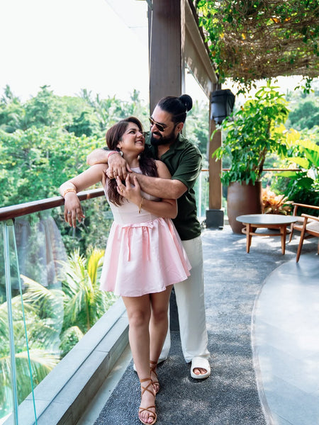Denica Summer Mini Dress In Pink - full-length lifestyle shot on model - Miss Mosa By Akanksha