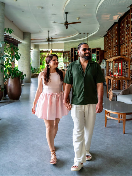 Denica Summer Mini Dress In Pink - full-length lifestyle shot on model - Miss Mosa By Akanksha