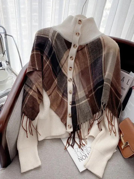 Denise Fringed Sweaters - front shot on hanger, brown - Miss Mosa By Akanksha