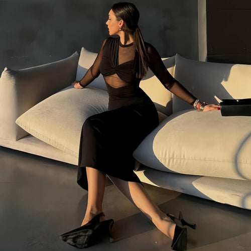 Denzen Statement Bodycon Maxi Dress In Black