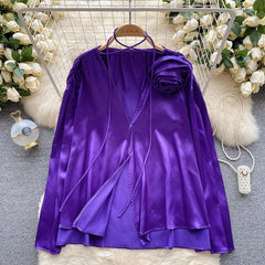 Derek Premium Rosette Blouse - styled flat-lay shot, purple - Miss Mosa By Akanksha