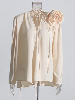 Derek Premium Rosette Blouse - front shot on mannequin, cream - Miss Mosa By Akanksha