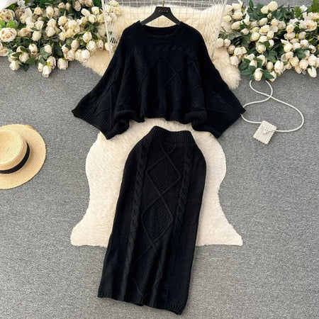 Deremy Knitted Premium Woolen Coord Set - flat-lay shot of knit set, black - Miss Mosa By Akanksha
