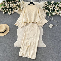 Deremy Knitted Premium Woolen Coord Set - flat-lay shot of knit set, cream - Miss Mosa By Akanksha