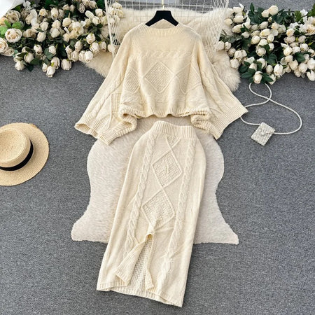 Deremy Knitted Premium Woolen Coord Set - flat-lay shot of knit set, cream - Miss Mosa By Akanksha