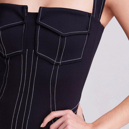 Deris Swimsuit With Pants In Black - close-up shot on model of the swimsuit bodice - Miss Mosa By Akanksha