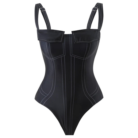 Deris Swimsuit With Pants In Black - flat-lay product shot of the swimsuit - Miss Mosa By Akanksha