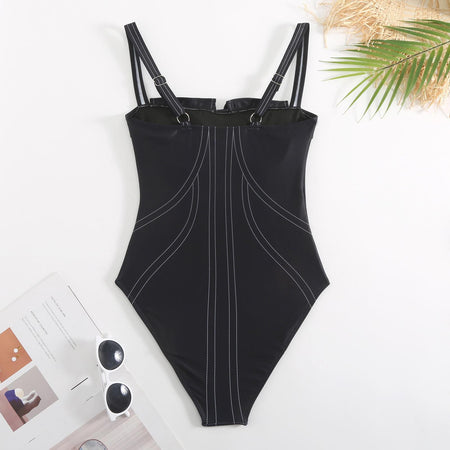 Deris Swimsuit With Pants In Black - flat-lay back shot of the swimsuit - Miss Mosa By Akanksha