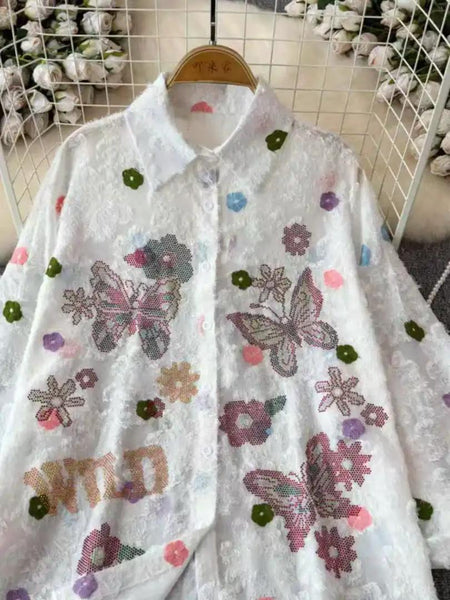 Derry Rhinestone Oversized Shirt In White - front flat-lay shot of the rhinestone shirt on hanger - Miss Mosa By Akanksha