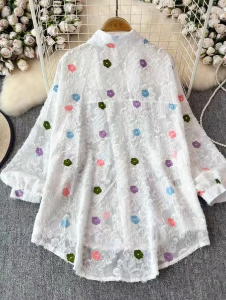 Derry Rhinestone Oversized Shirt In White - back flat-lay shot of the rhinestone shirt on hanger - Miss Mosa By Akanksha